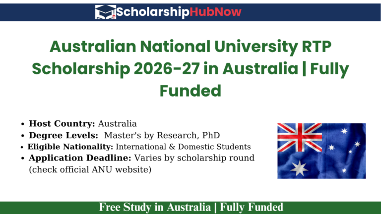 Australian National University RTP Scholarship 2026-27 in Australia