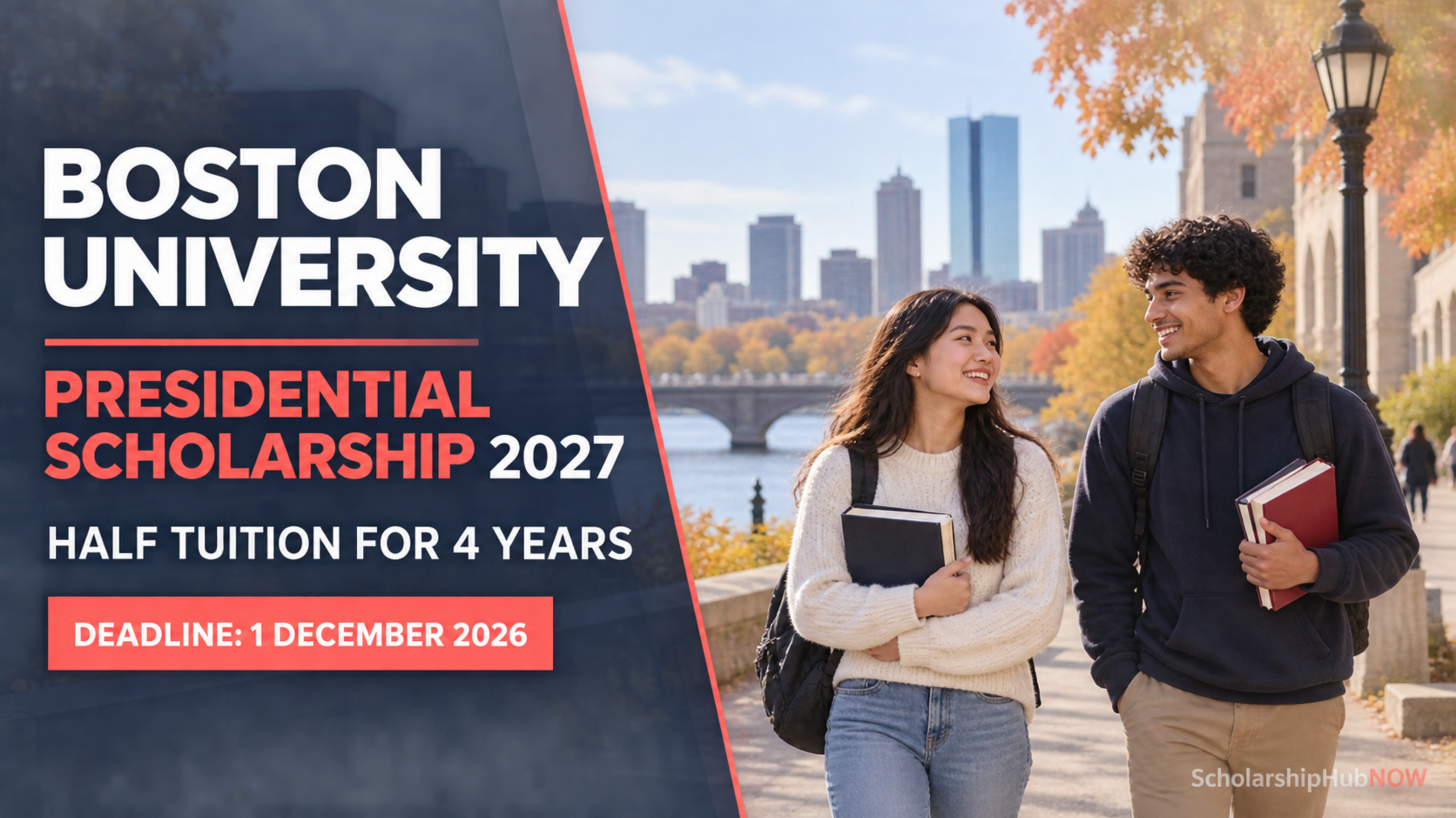 Boston University Presidential Scholarship 2027 covering half tuition for four years