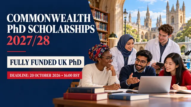 Commonwealth PhD Scholarships 2027/28 fully funded UK doctoral award deadline 20 October 2026