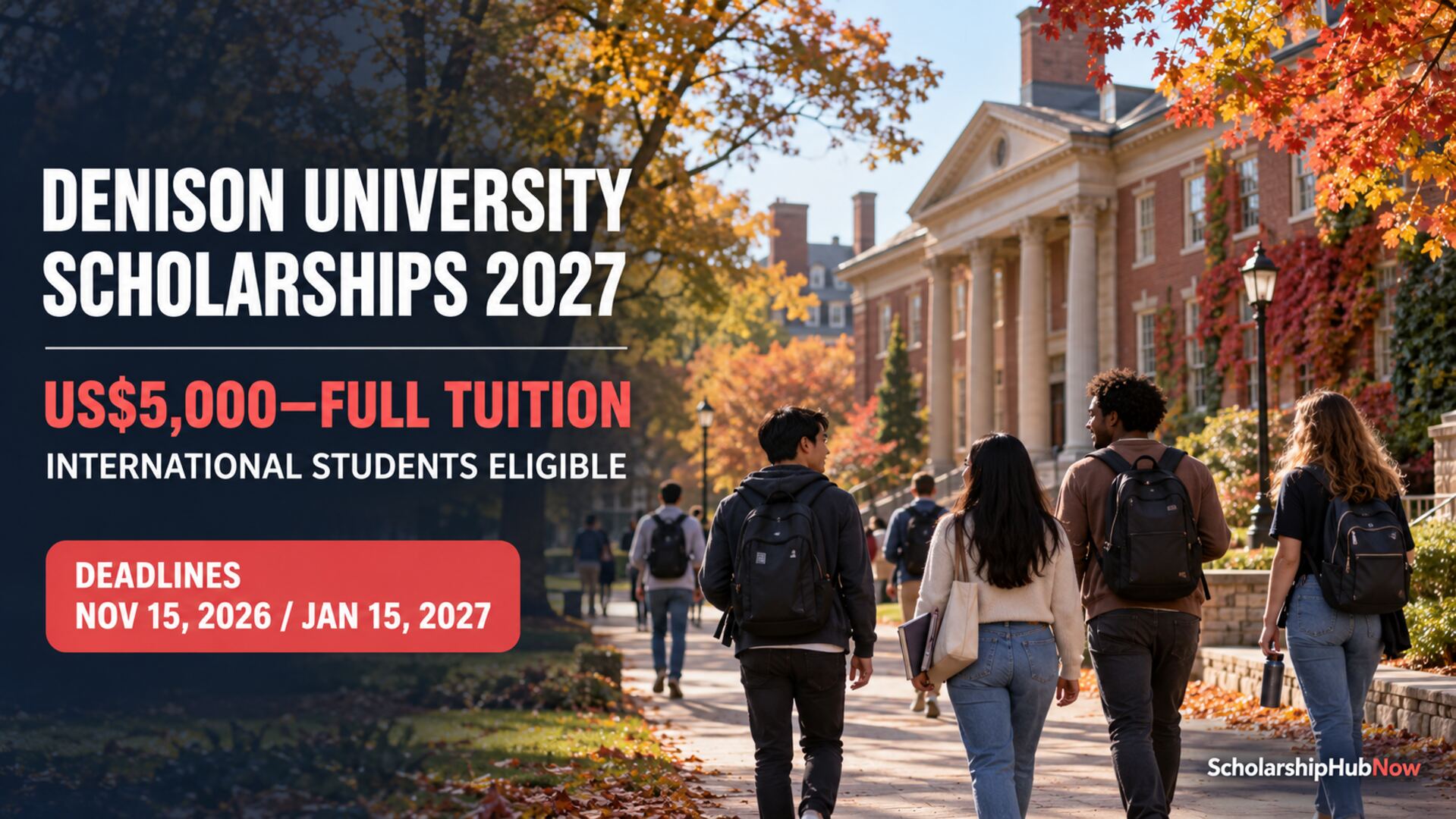 Denison University Scholarships 2027 for international undergraduate applicants, offering US$5,000 per year to full tuition