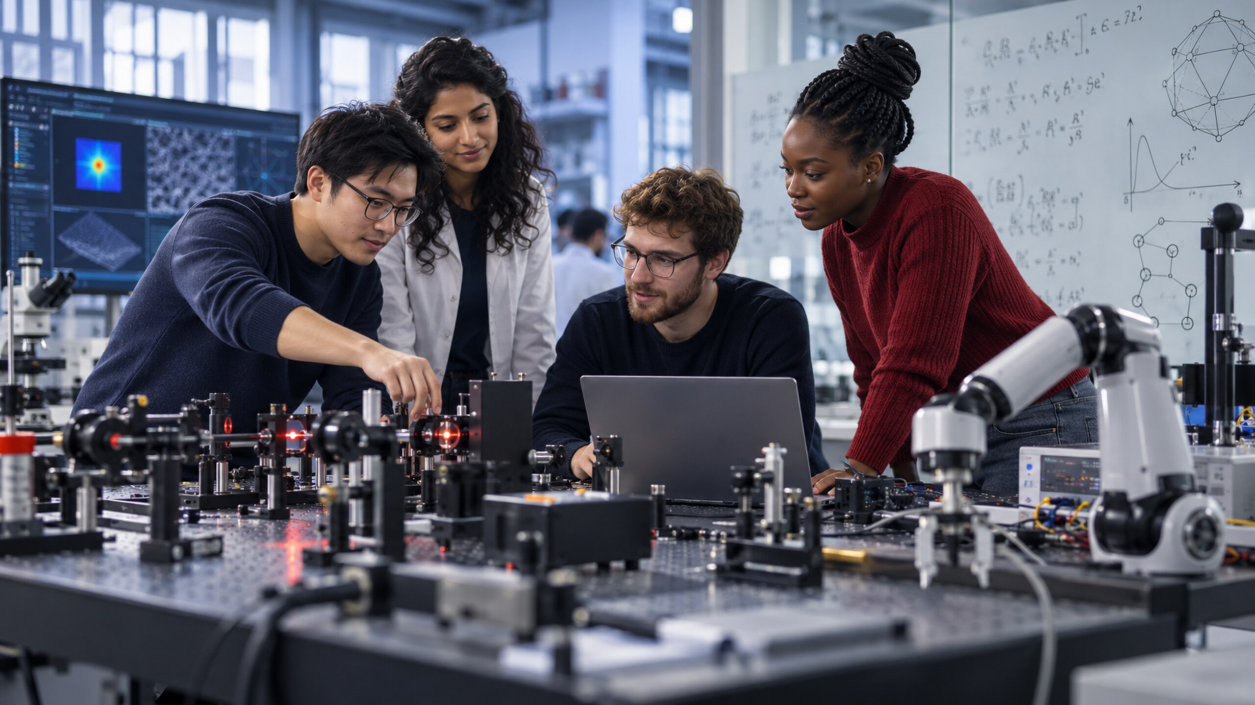 PhD researchers collaborating in an advanced STEM laboratory for the Hertz Fellowship 2027