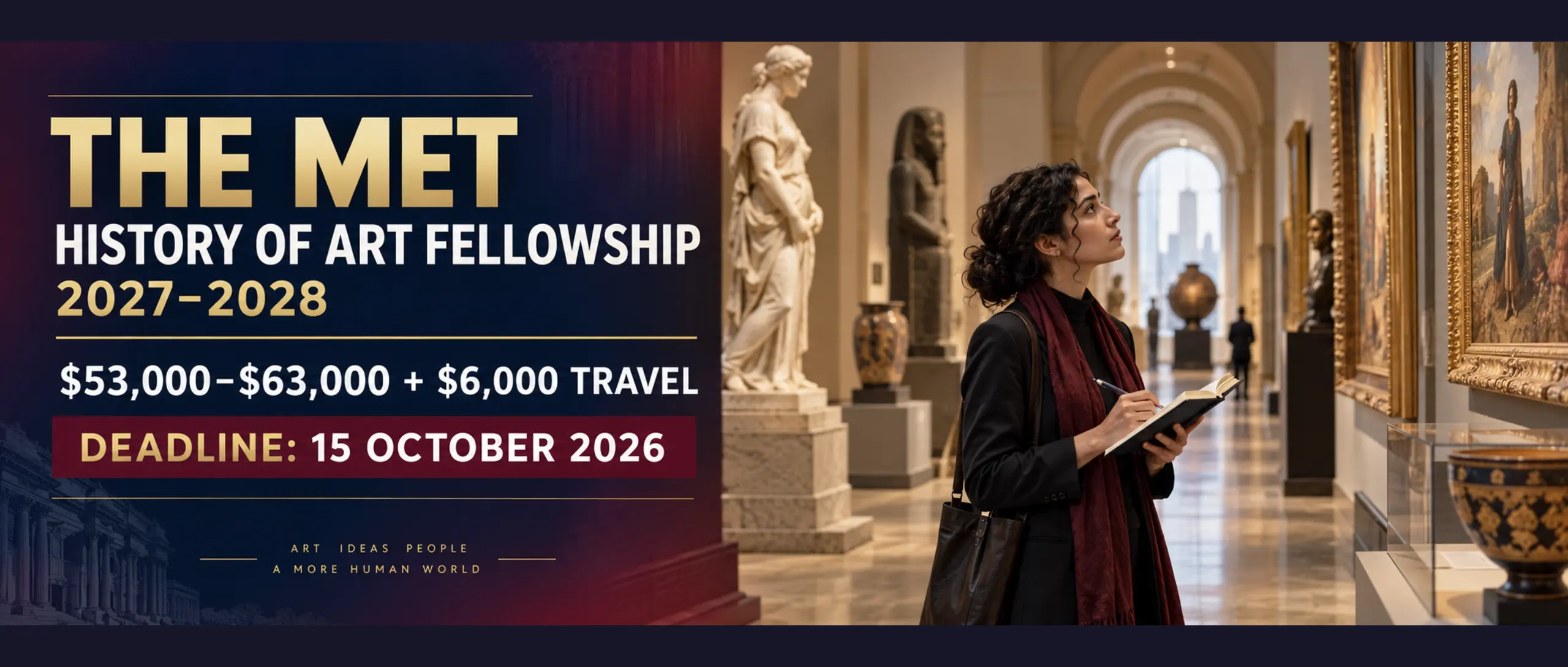 International scholar researching museum collections for The Met History of Art and Visual Culture Fellowship 2027–2028, with funding and deadline details