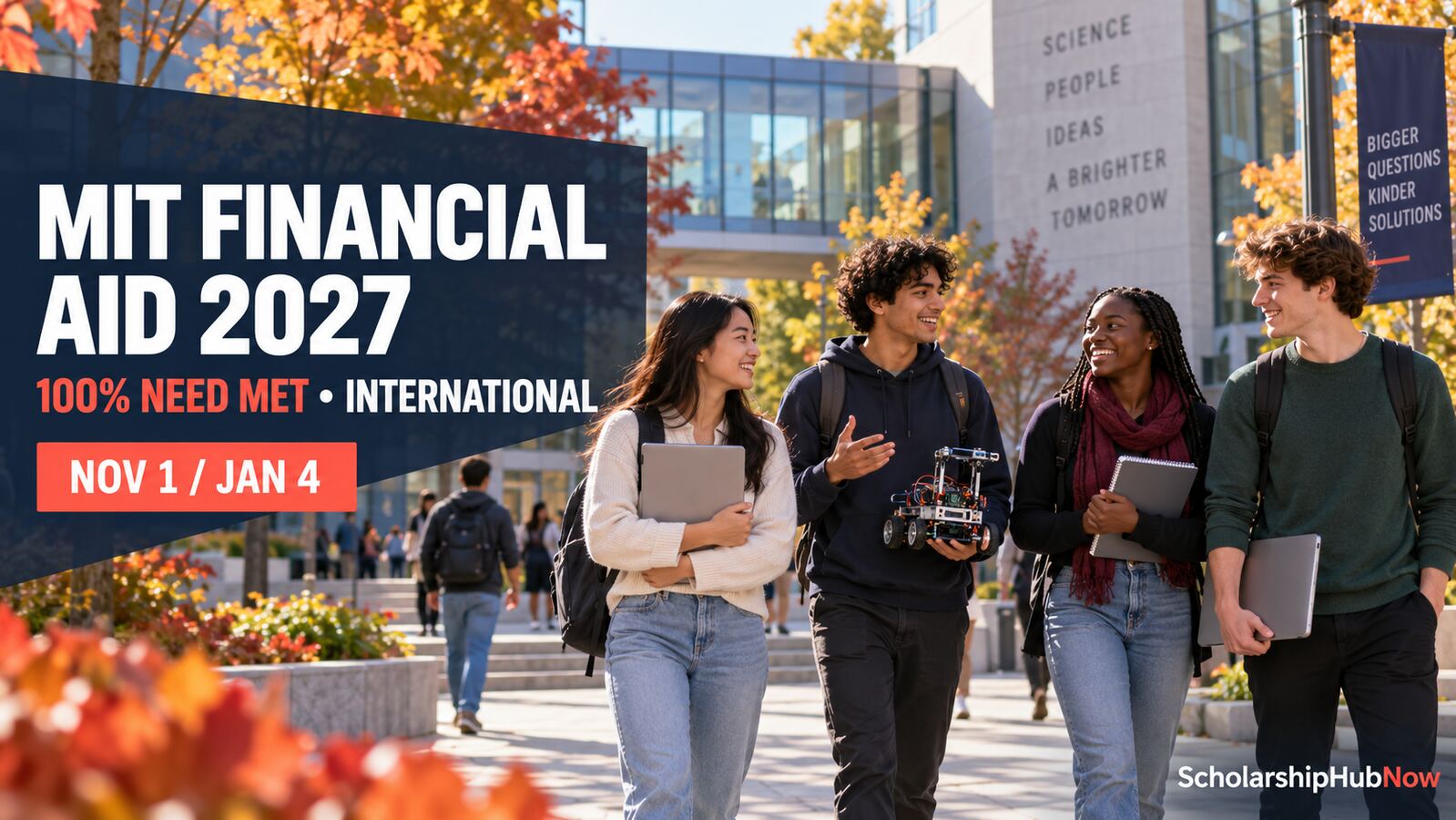 Illustrative international students at a generic technology university with MIT Financial Aid 2027 deadlines