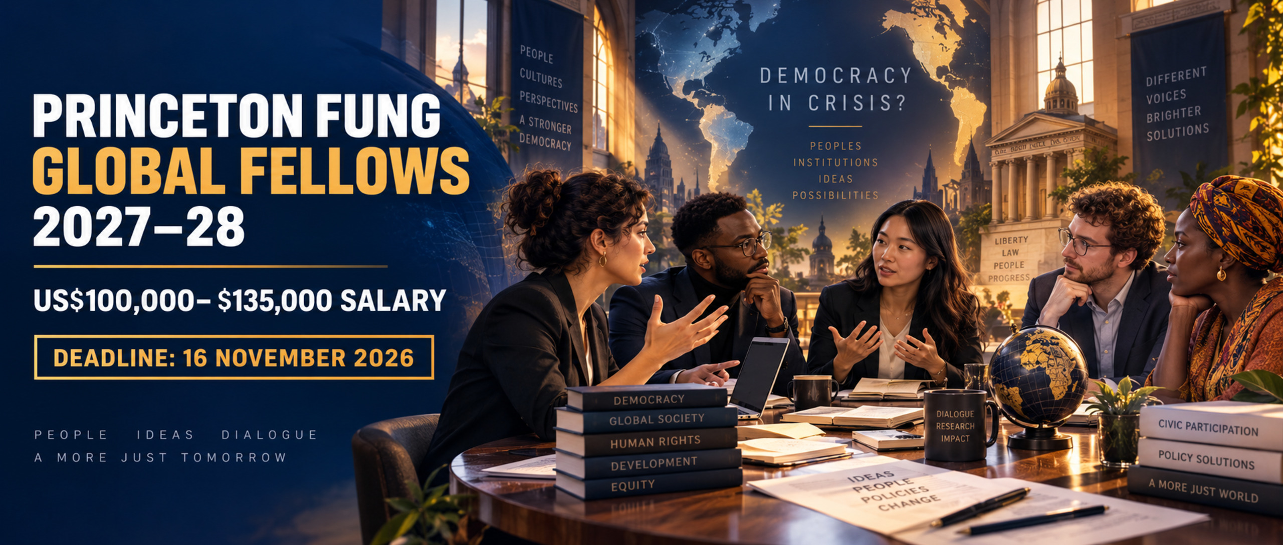 International humanities and social-science scholars discussing democracy for the Princeton Fung Global Fellows Program 2027–28
