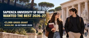Sapienza Wanted the Best Scholarship 2026–27 | €3,000 for Italian-University Graduates