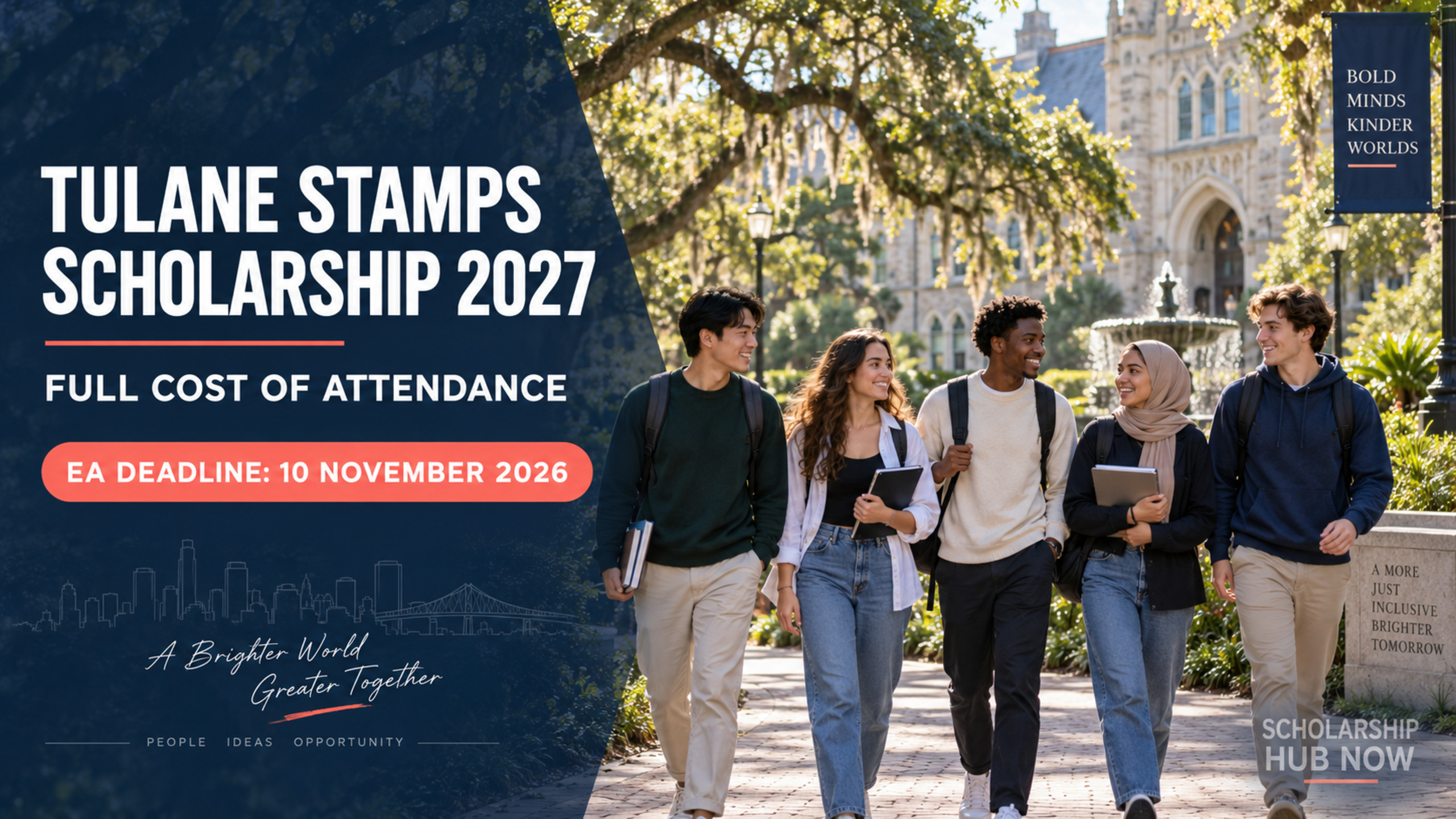 Tulane Stamps Scholarship 2027 full cost of attendance for international undergraduate students