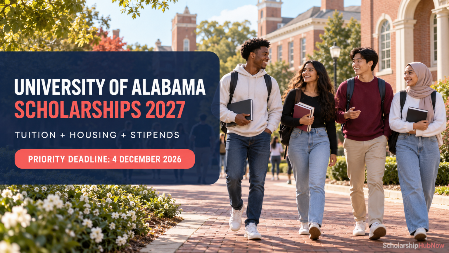 University of Alabama Scholarships 2027 for international freshmen with tuition, housing and stipend benefits