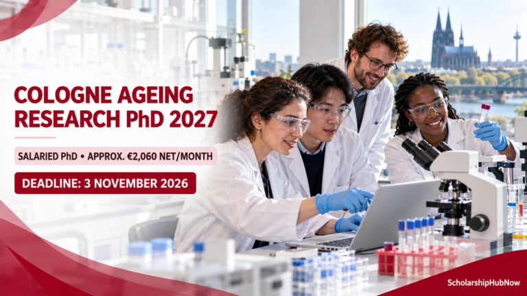 International doctoral researchers collaborating in a biomedical ageing research laboratory in Cologne