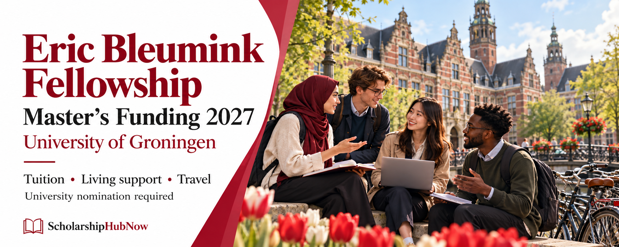 Eric Bleumink Fellowship 2027 editorial illustration of international graduate students in Groningen