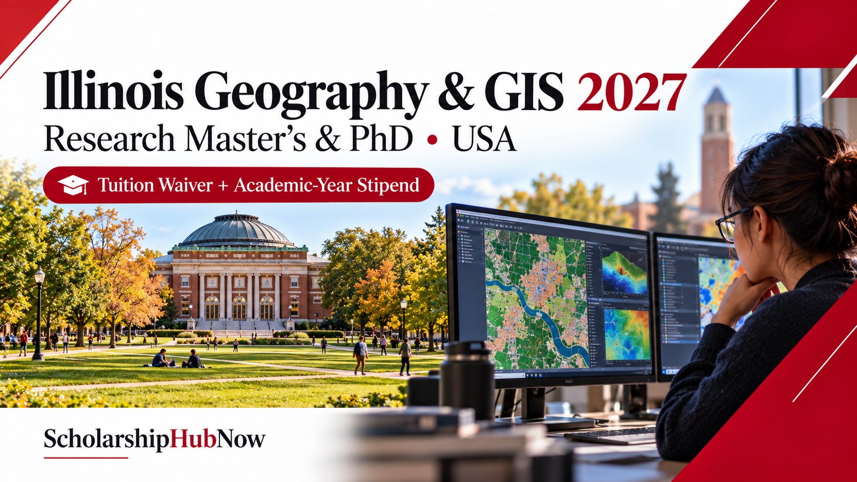 Illinois Geography and GIS funding 2027: research master's and PhD with tuition waiver and academic-year stipend