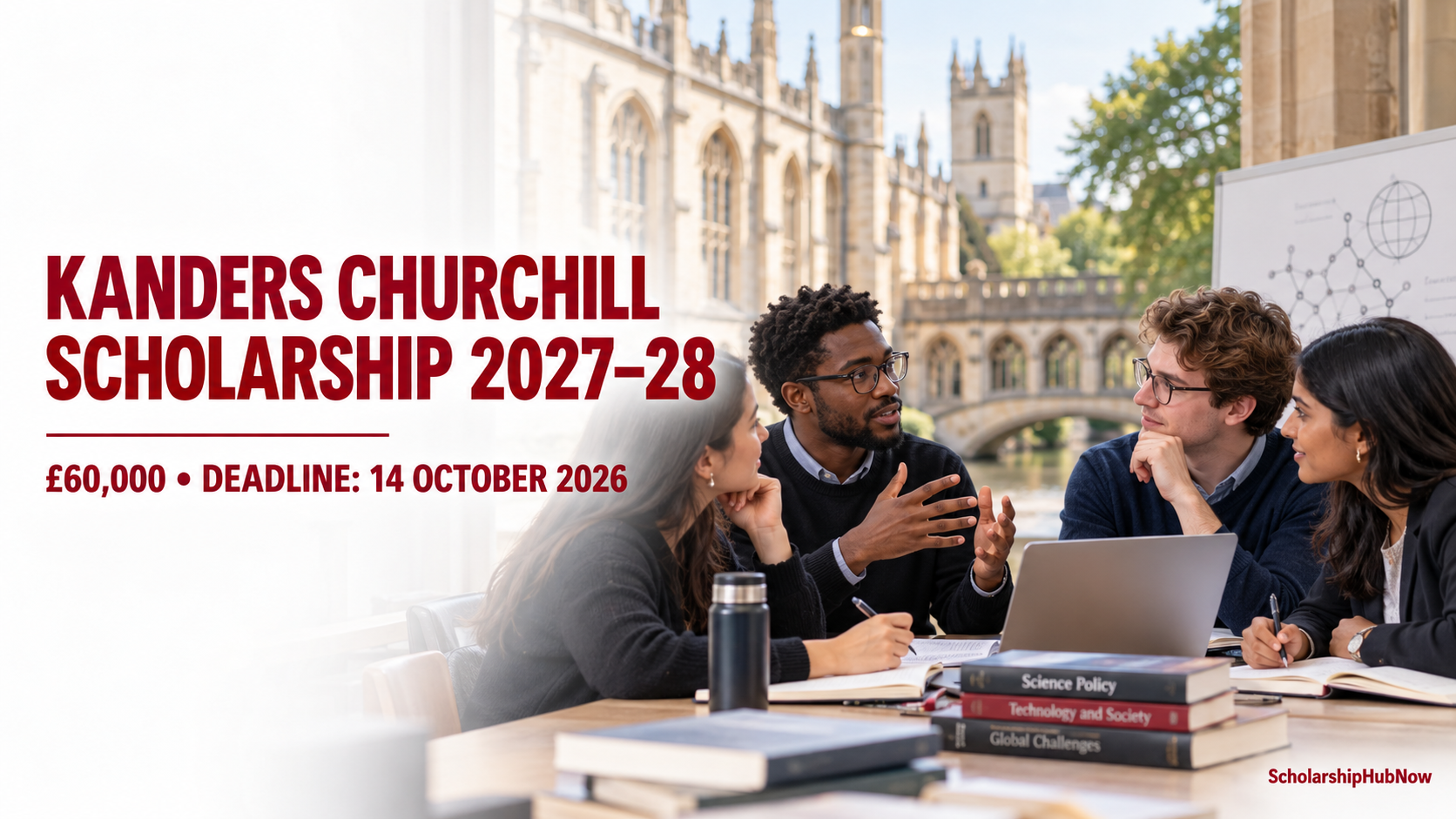 Kanders Churchill Scholarship 2027–28: students discuss science policy at Cambridge; £60,000 award and 14 October 2026 deadline