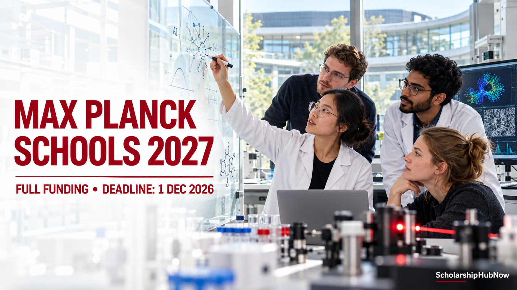 International graduate researchers collaborating in a German interdisciplinary laboratory for the Max Planck Schools 2027 intake