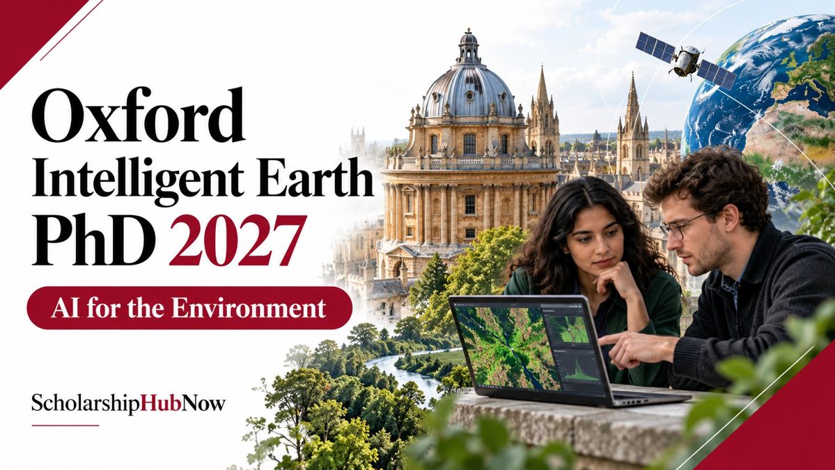 Oxford Intelligent Earth PhD 2027 environmental AI researchers and satellite imagery illustration
