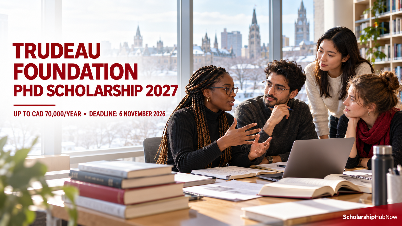 Doctoral researchers collaborating in a Canadian university for the Trudeau Foundation PhD Scholarship 2027