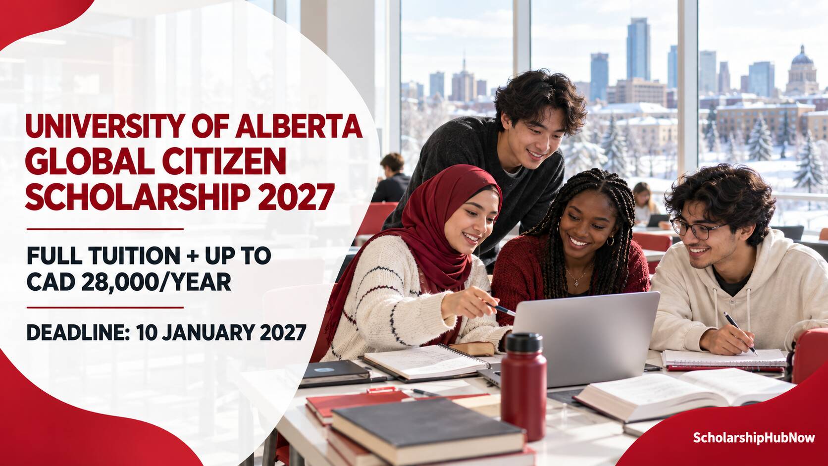 Diverse IB students studying in Canada for the University of Alberta Global Citizen Scholarship 2027