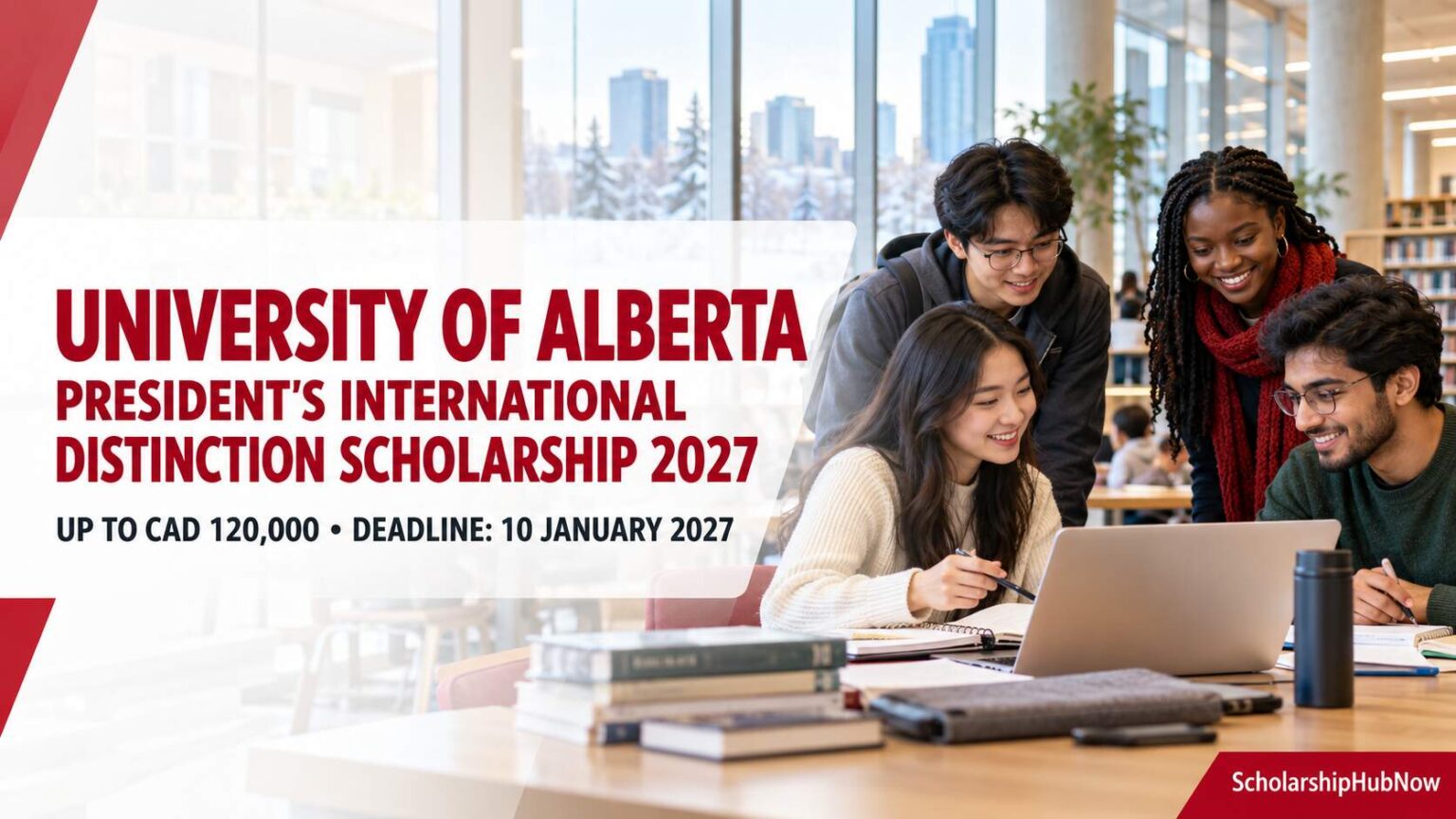 International students studying on a Canadian campus for the University of Alberta President's International Distinction Scholarship 2027
